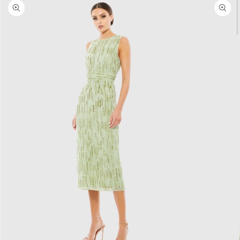 Mac Duggal Light Green Midi Dress